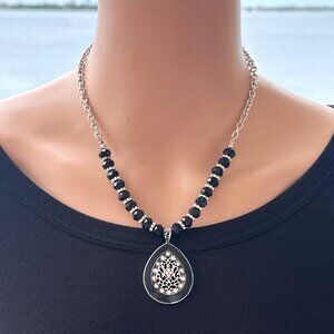 Statement Necklace Black Enamel Beaded